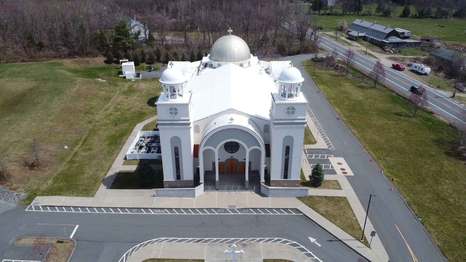 Aerial view of St. Mary and St. Mena Coptic Orthodox Church, Hope, RI