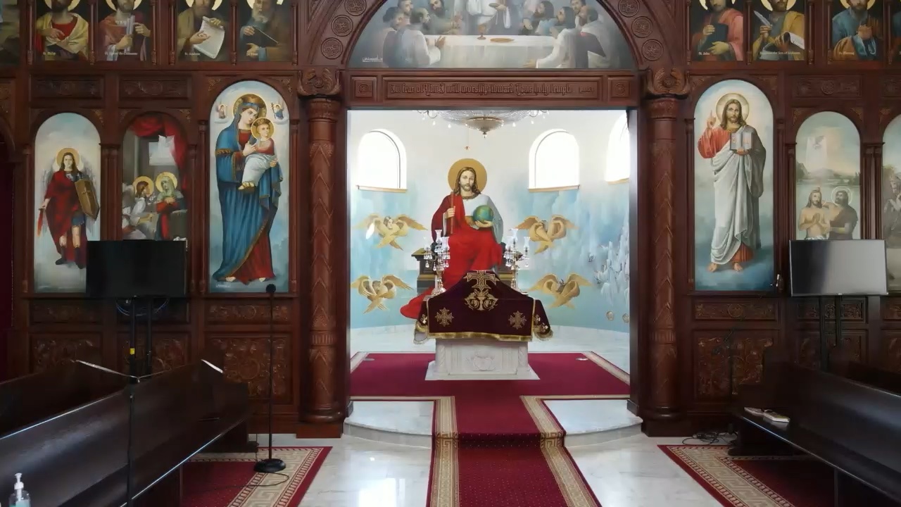 The holy altar with the icon of Christ enthroned