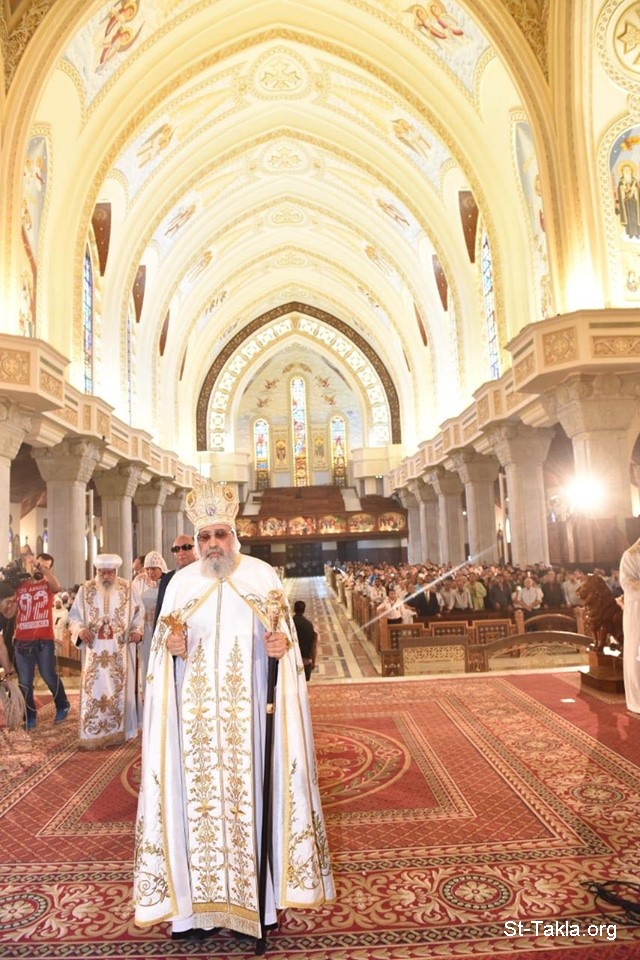 Pope Tawadros II in procession in the cathedral